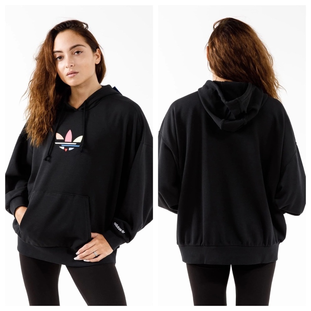 ADIDAS NWT Adicolor Shattered Trefoil Womenโs M Black Hoodie Oversize Street Gym